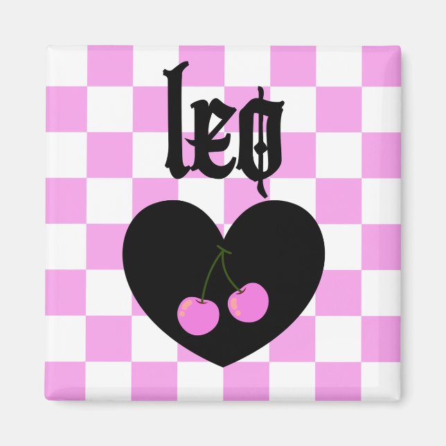 Imã Leo Gothic Aestético Checkered Cherries Design (Frente)