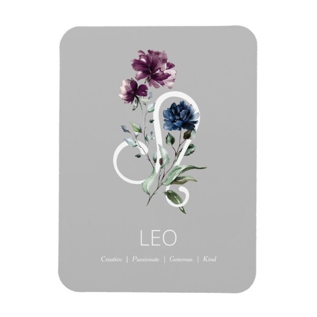 Ímã Leo Modern Floral Símbolo Zodiac (Vertical)