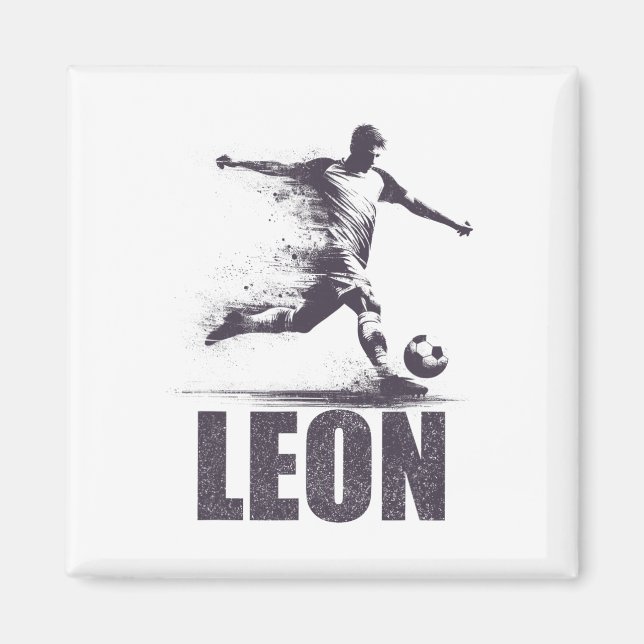 Imã Leon Soccer Boys Personalized First Name Leon  (Frente)