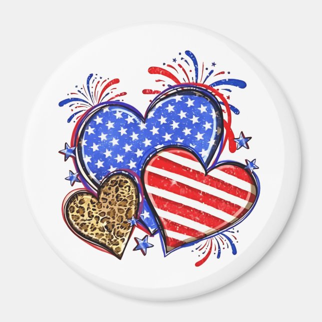 Imã Leopard American Flag Heart 4 de julho dos EUA (Frente)