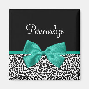 Imã Leopard Imprima Emerald Green Ribbon Arco Nome
