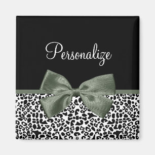 Imã Leopard Imprime Fita Verde Escura Com Nome