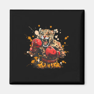 Imã Leopardo de Boxe Com Luvas de Boxe Kickboxing Engr