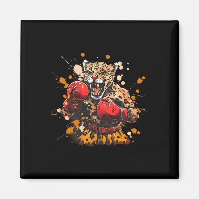 Imã Leopardo de Boxe Com Luvas de Boxe Kickboxing Engr (Frente)