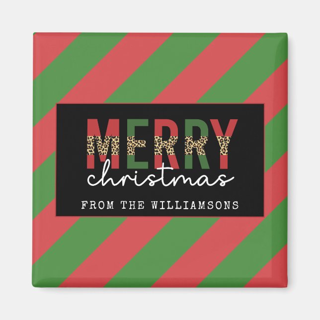 Imã Leopardo do Natal Moderno Imprime Greve Verde Verm (Frente)