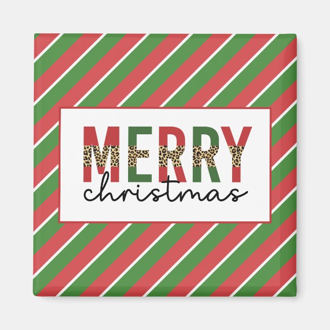 Imã Leopardo do Natal Moderno Imprime Greve Verde Verm (Frente)