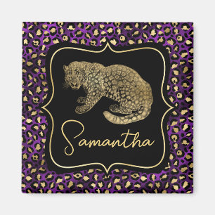 Imã Leopardo Dourado e Estampa de Leopardo Roxo