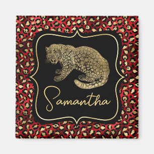 Imã Leopardo Dourado e Impressão de Leopardo Vermelho