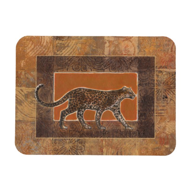 Ímã Leopardo no fundo laranja e castanho (Horizontal)