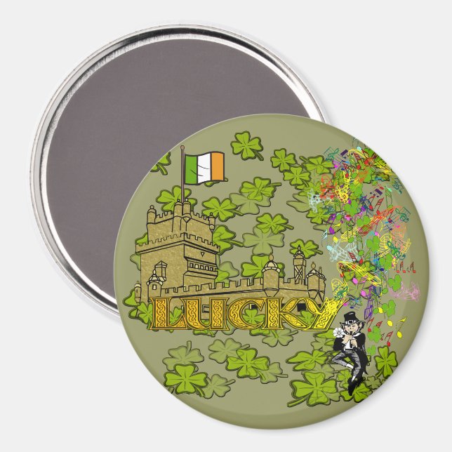 Imã Leprechaun Sortudo e Seu Castelo Irlandês (Front/Back)