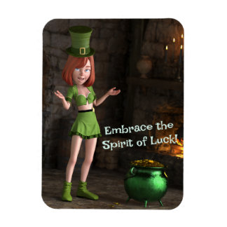 Ímã Leprechaun Toon Girl ao lado do Pote da Dourada