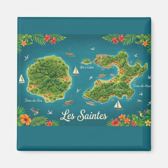 Imã Les Saintes – Illustrated Island Map (Frente)