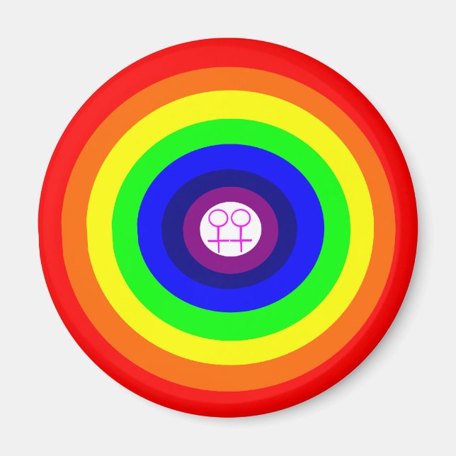 Imã Lesbians Round Rainbow Magnet (Frente)