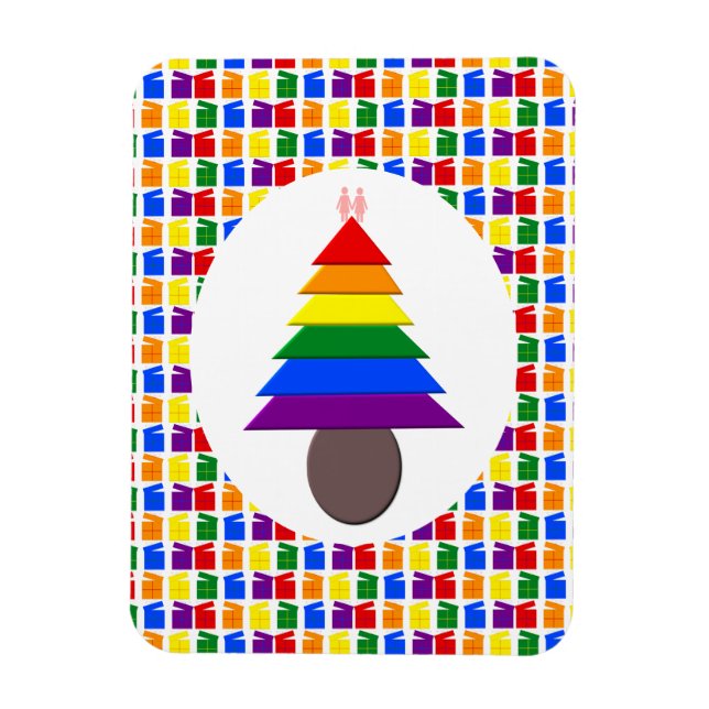 Ímã Lésbicas Árvore de Natal Rainbow e Presentes (Vertical)
