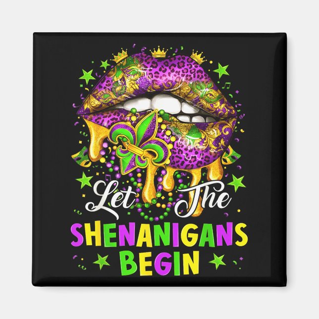 Imã Let The Shenanigans Begin Mardi Gras Lips Girl Wom (Frente)