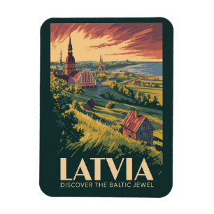 Ímã Letônia Ilustração Mar Báltico Arte Viagem Vintage