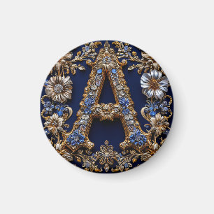 Imã Letra "A" Dourada Elegante Com Decoração Floral Or