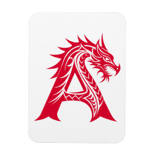 Ímã Letra A Estilizada com Dragão, Alfabeto de Dragão,