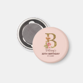Imã Letra B Nome Personalizado Rosas Rosa Bege Dourado