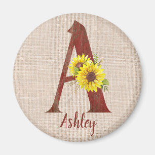 Imã Letra Barn Wood A e Girassóis Personalizados