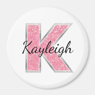 Imã Letra cor-de-rosa branca brilhante K