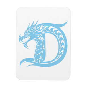 Ímã Letra D Estilizada com Dragão, Alfabeto de Dragão,