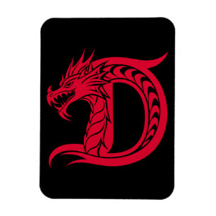 Ímã Letra D Estilizada com Dragão, Alfabeto de Dragão,
