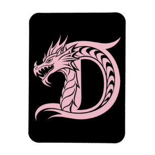 Ímã Letra D Estilizada com Dragão, Alfabeto de Dragão,