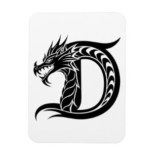 Ímã Letra D Estilizada com Dragão, Alfabeto de Dragão,
