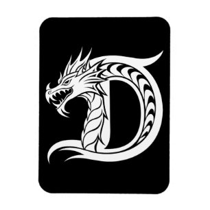 Ímã Letra D Estilizada com Dragão, Alfabeto de Dragão,