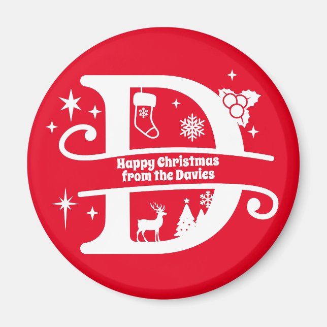 Imã Letra D Monograma Nome da Família Inicial Saudação (Frente)