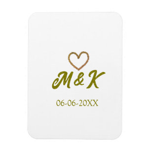 Ímã Letra do nome do casal de casamento coração dourad
