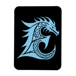 Ímã Letra E Estilizada com Dragão, Alfabeto de Dragão,