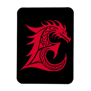 Ímã Letra E Estilizada com Dragão, Alfabeto de Dragão,