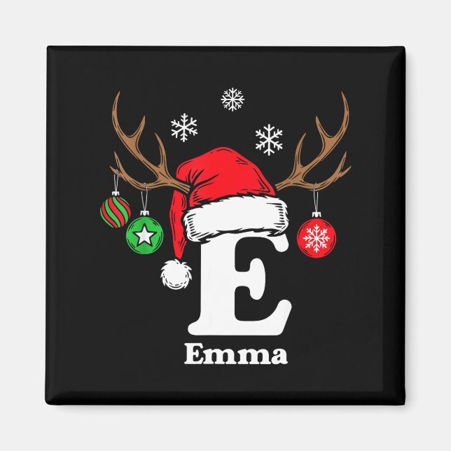 Imã Letra E Nome Inicial Emma Com Chapéu De Papai Noel (Frente)