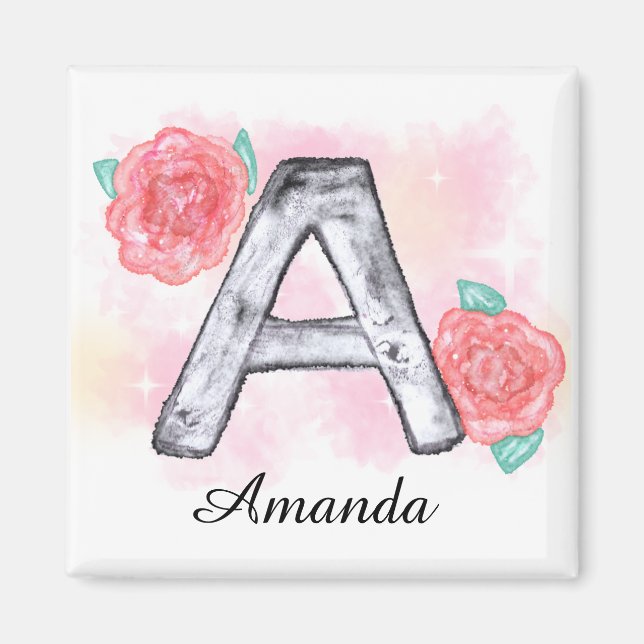 Imã Letra Floral A de Aquarela (Frente)