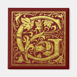 Imã Letra G Primeira Letra Faux Dourado Vermelho