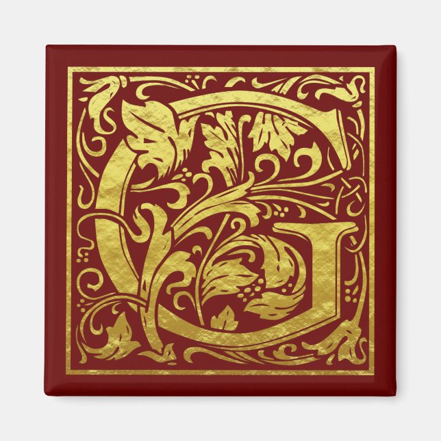 Imã Letra G Primeira Letra Faux Dourado Vermelho (Frente)