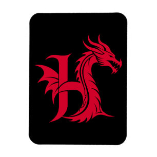 Ímã Letra H Estilizada com Dragão, Alfabeto de Dragão,