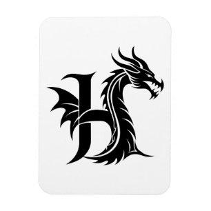 Ímã Letra H Estilizada com Dragão, Alfabeto de Dragão,