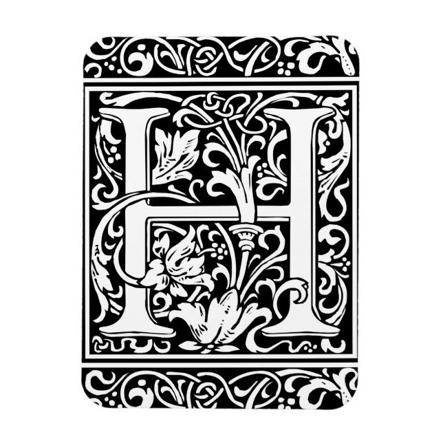 Ímã Letra H Monograma Medieval Arte Nova (Vertical)