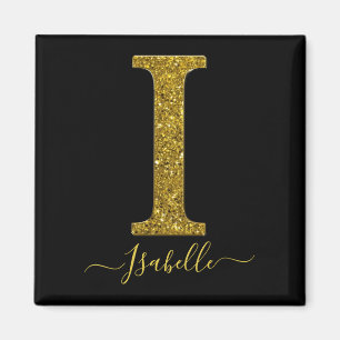 Imã Letra I Glitter Dourado