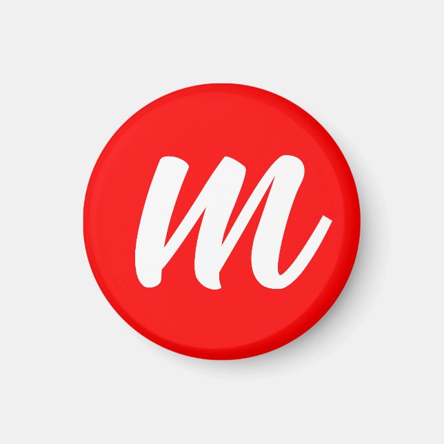 Imã Letra Inicial de Monograma Branco Vermelho (Frente)