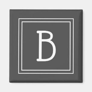 Imã Letra Inicial Monogramada Moderna em Cinza