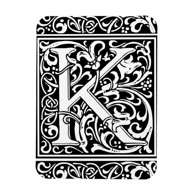 Ímã Letra K Monograma Medieval Arte Nova (Vertical)