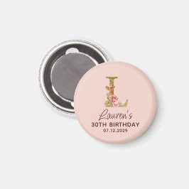 Imã Letra L Monograma Dourado Rosas Rosa Beijo