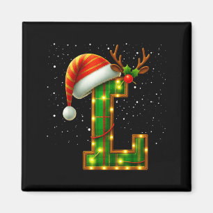 Imã Letra L Natal Xadrez Chapéu do Papai Noel Monogram
