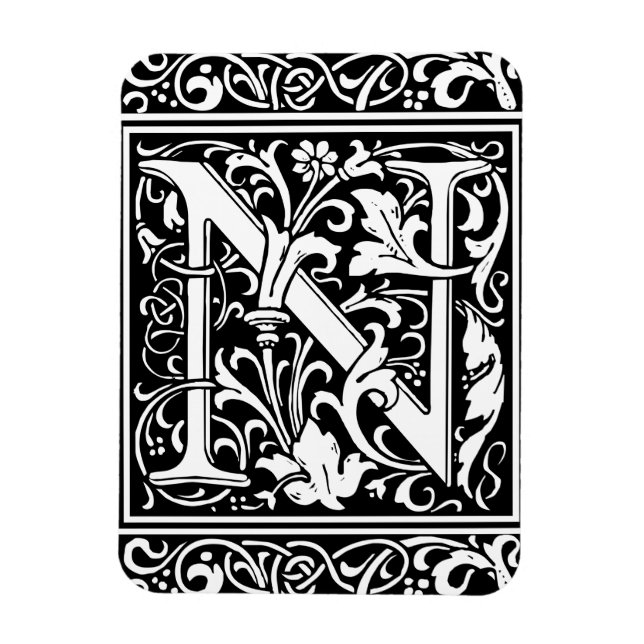 Ímã Letra N Monograma Medieval Arte Nova (Vertical)