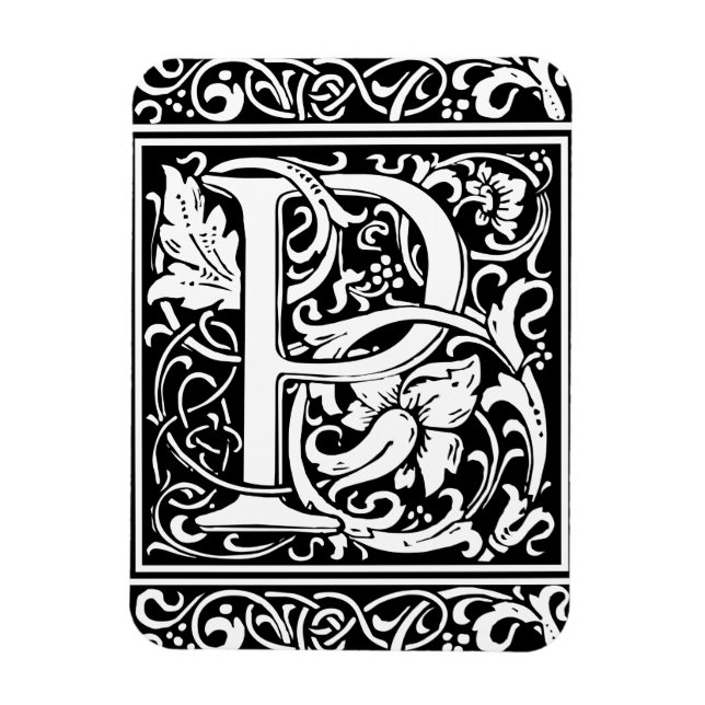 Ímã Letra P Monograma Medieval Arte Nova (Vertical)