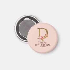 Imã Letra Personalizada D Rosas Rosa Corada Dourado